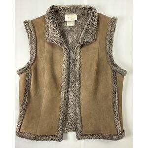 AKRIS PUNTO US Sz 6 Lambskin Suede and Shearling Lined Vest Brown Waist Length